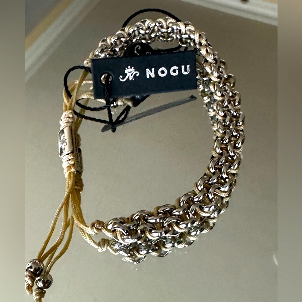 Nogu silver link/natural cord adjustable bracelet